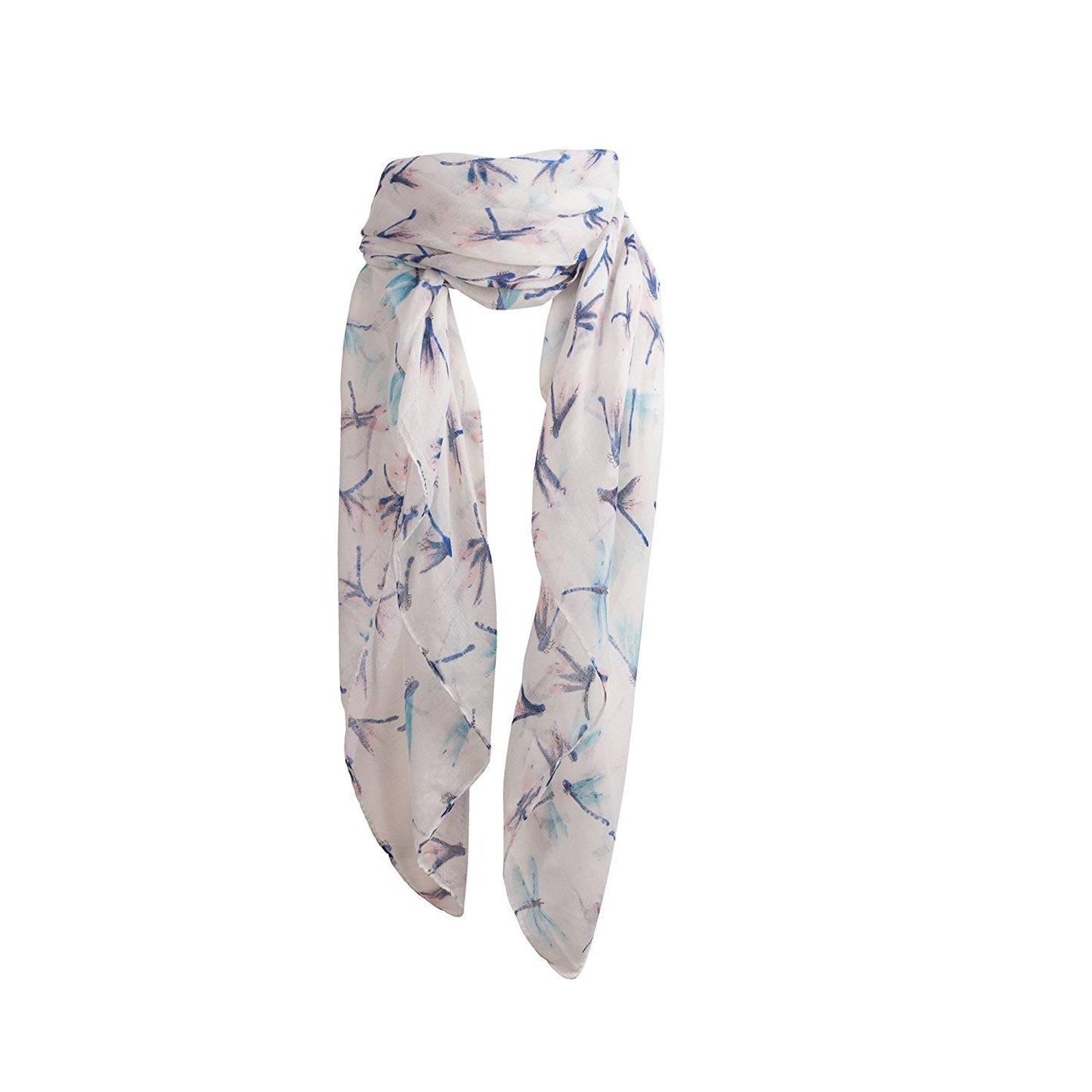 SCF113-White Dragonfly Print Scarf