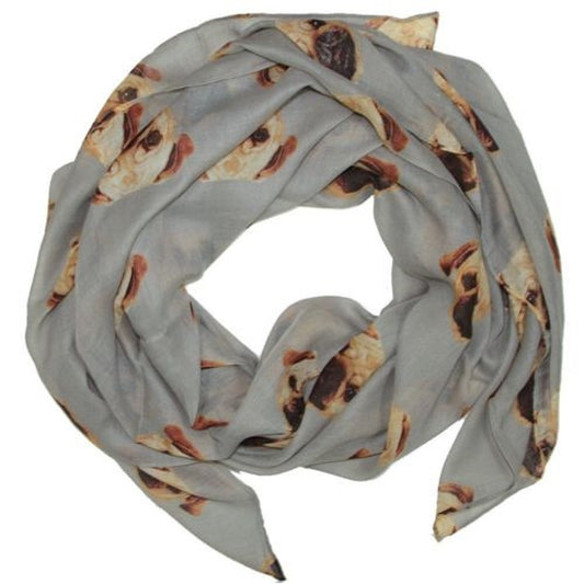 Gorgeous Pug Dog Print Ladies Soft Scarf Wrap Pugs Scarves (grey dogs)