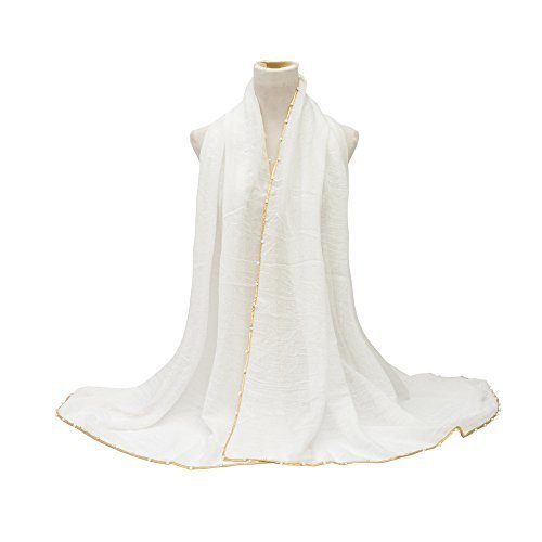 Ladies Women/Girls Sparkly Crinkle Effect Scarf Wrap Shawl Hijab Large Oversized Maxi Sarong with Gold Piping & Pearl Border Wedding Party Evening