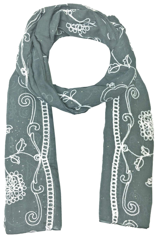 World of Shawls Seasonal Special Glitter Sparkle Stardust and Embroidered Scarf Scarves Hijab Maxi Wrap