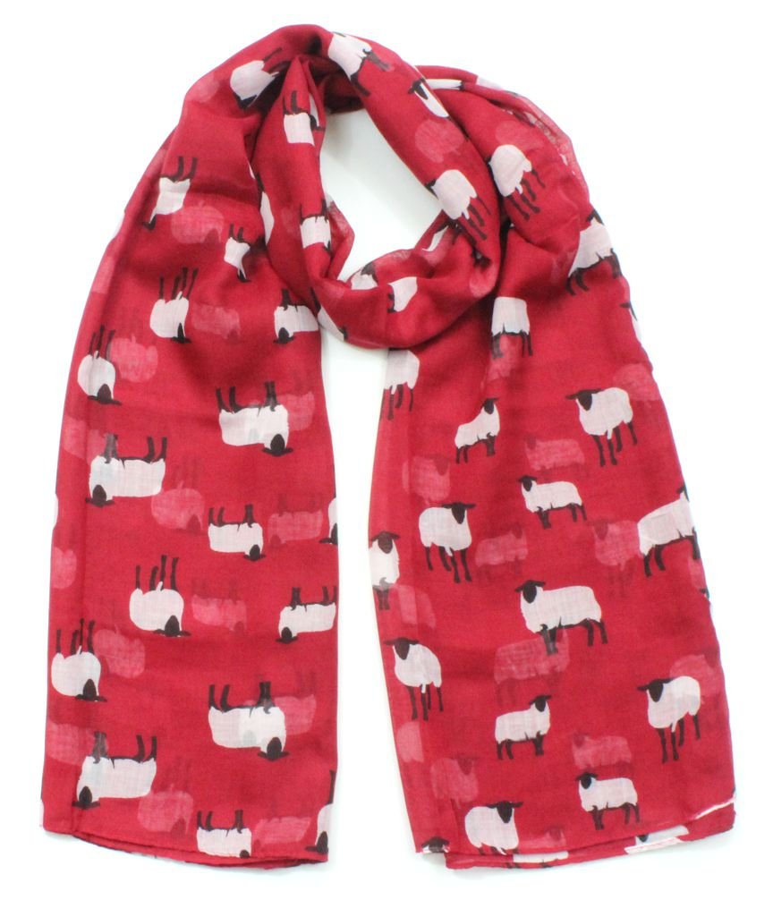 Sheep Print Ladies Fashion Scarf with Daisy Pendant Gift (Red)