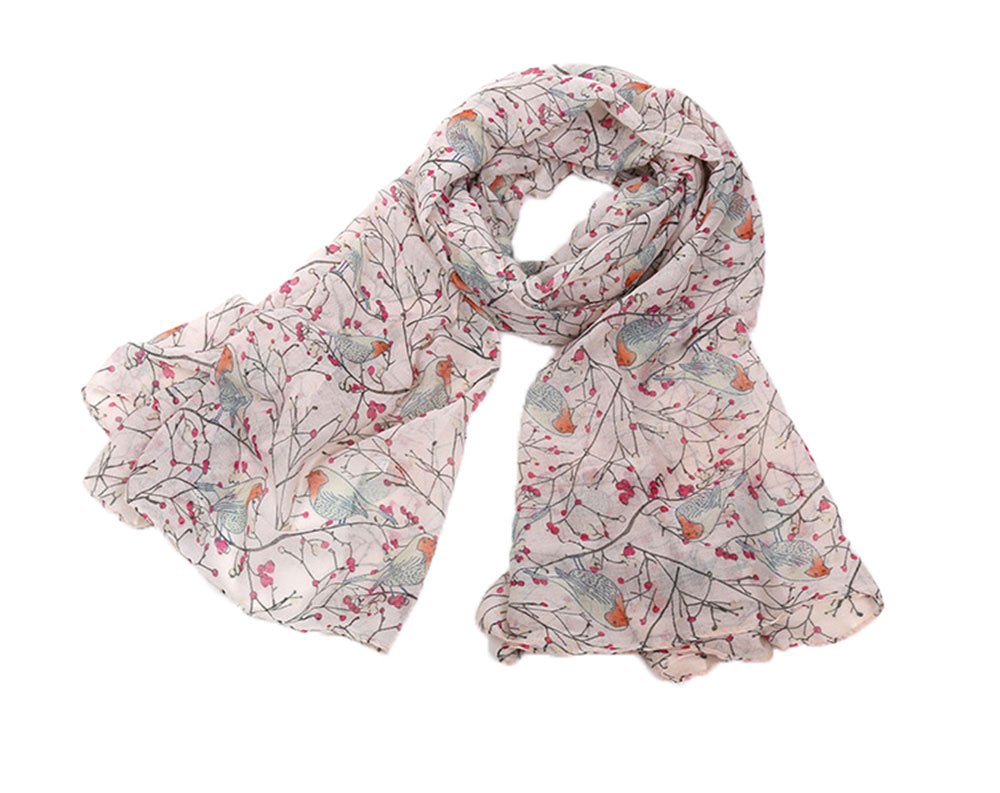 Kobwa(TM) Fashion Bird Print Thin Soft Long Shawl Scarf Wrap Women Scarves with Kobwa's Keyring