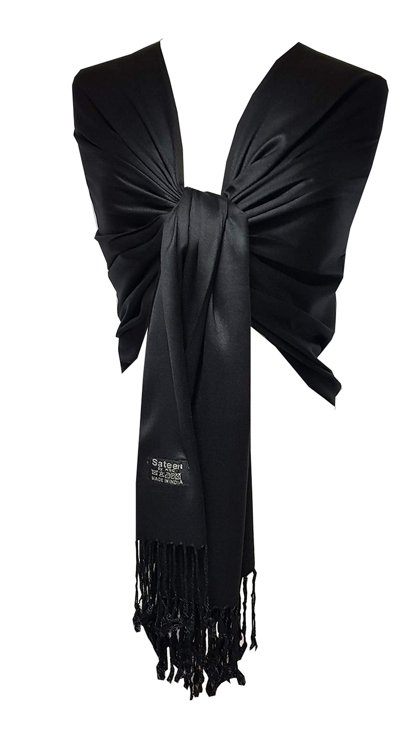 Premium Viscose Pashmina Shawl Stole Wrap Scarf in Black (28X78)""