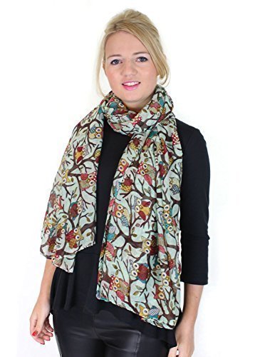 Owl On a Branch Print Ladies Fashion Scarf (Apple White)