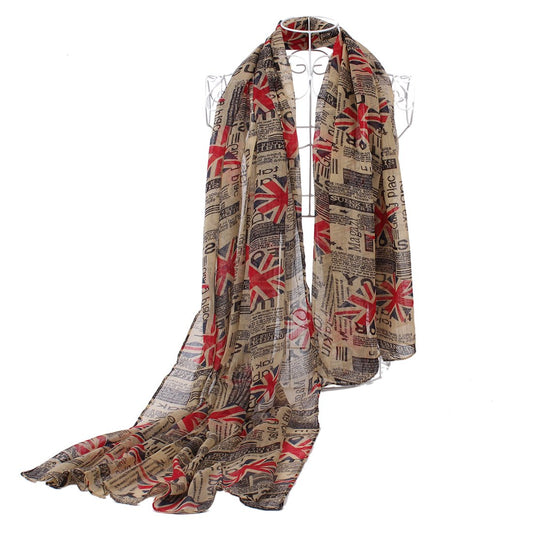 Huan Xun Women's Newspaper Pattern flag Print Fashion Scarf Shawl