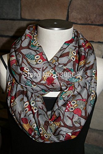 Owl Print Multi Colour Scarf (Grey)
