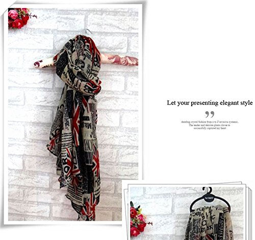 Huan Xun Women's Newspaper Pattern flag Print Fashion Scarf Shawl