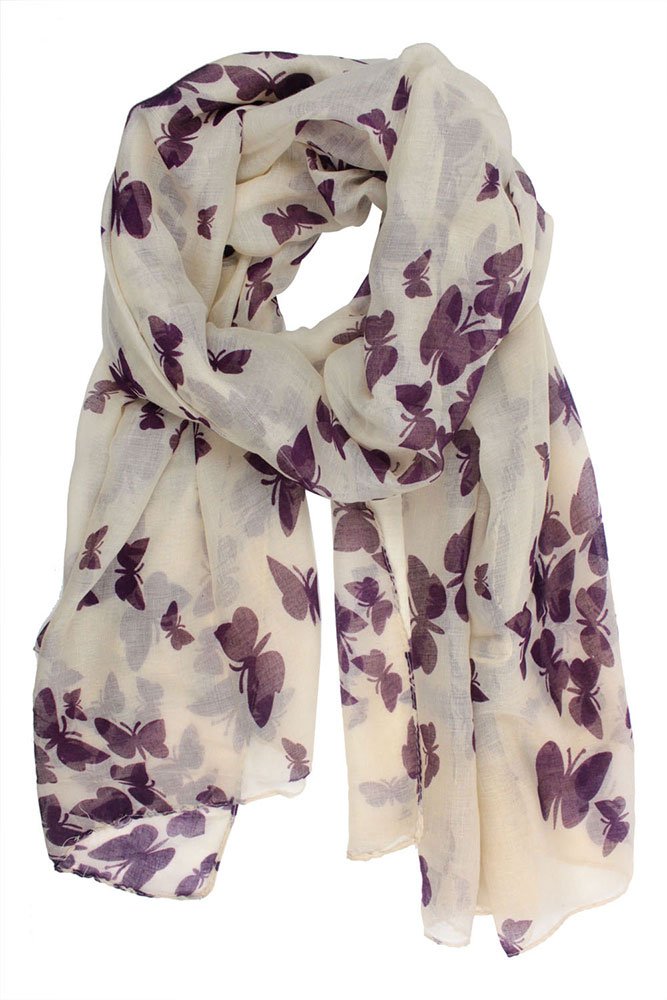Leegoal(TM) Charming Elegant Lady Butterfly Print Soft Long Scarf Wrap Shawl,Beige