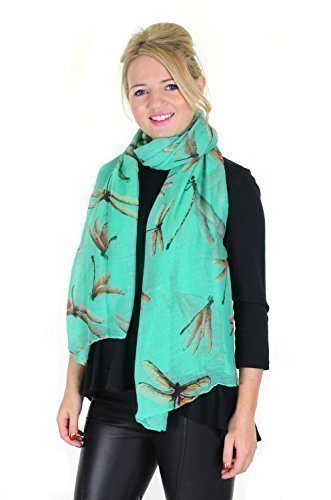 Colourful Large Dragonfly Printed Ladies Fashion Scarf (Green)