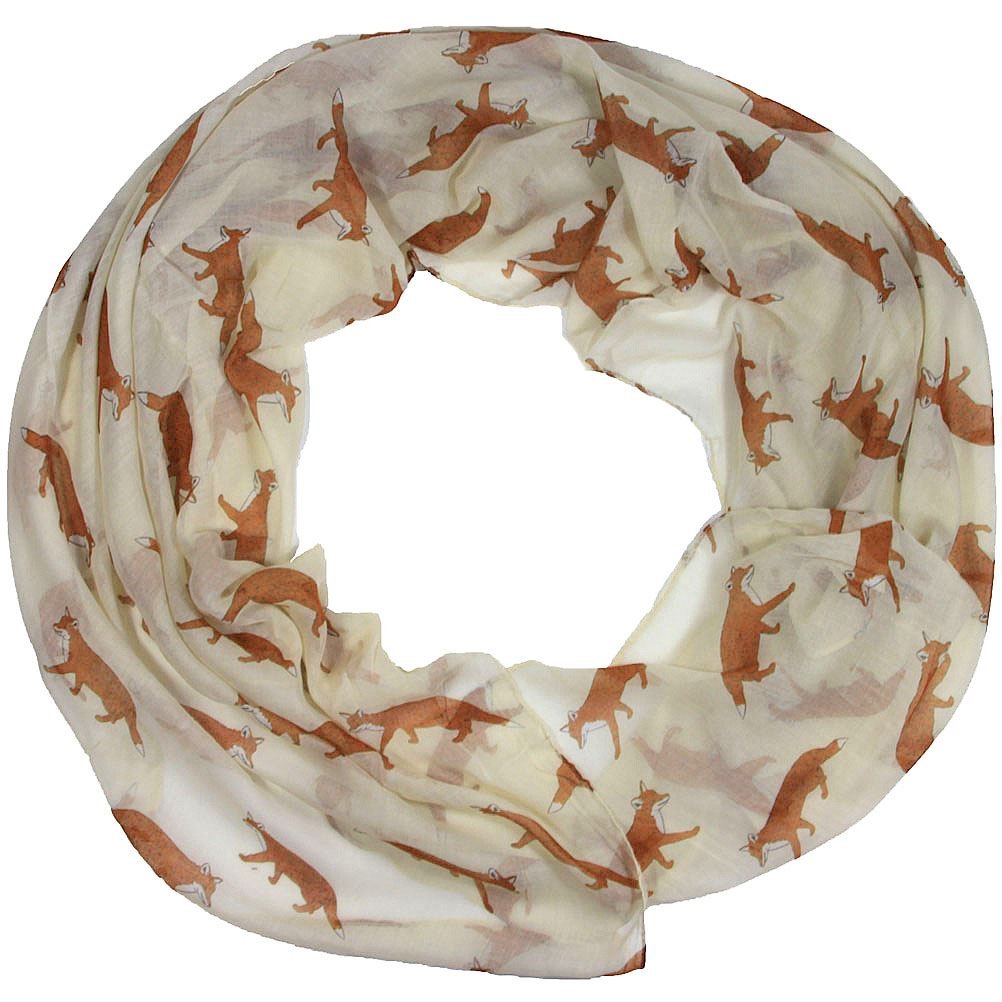 A Liittle Tree-Women scarves fox print large lightweight scarf shawl wrap (Cream)
