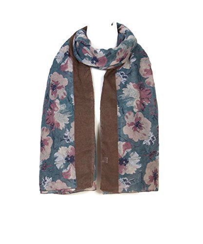 UK Seller NEW Gorgeous Ladies Floral Print Design Scarf Stole Wrap Teal Green and Brown Border