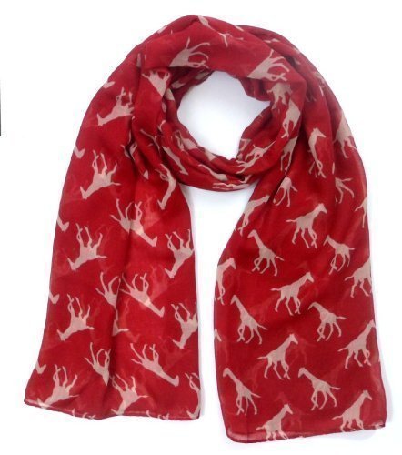 Running Giraffe Print Ladies Fashion Scarf (Red)
