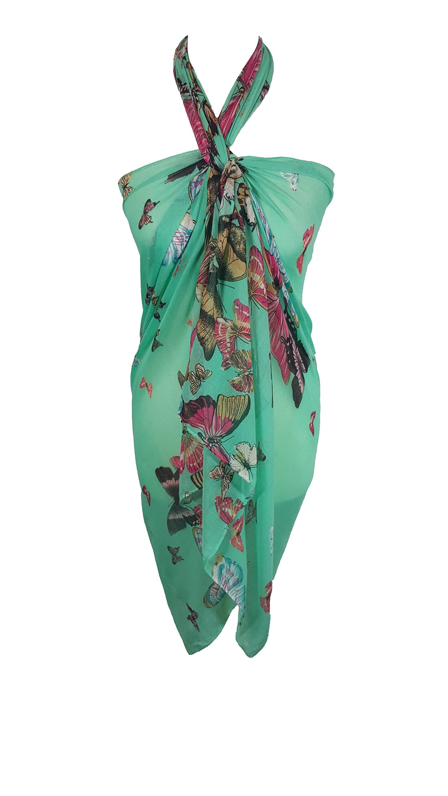 World of Shawls Green Sarong with Butterfly Design