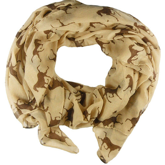 Horses Print Design Women's Scarves (Mocha-Brown horses)