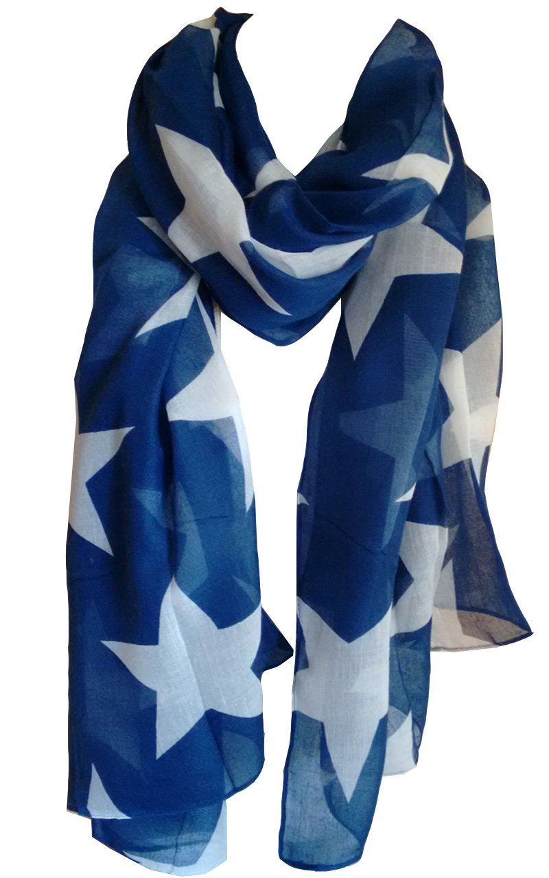 Women scarves stars print large lightweight all seasons scarf (S1 - Navy Blue- (starBblu))