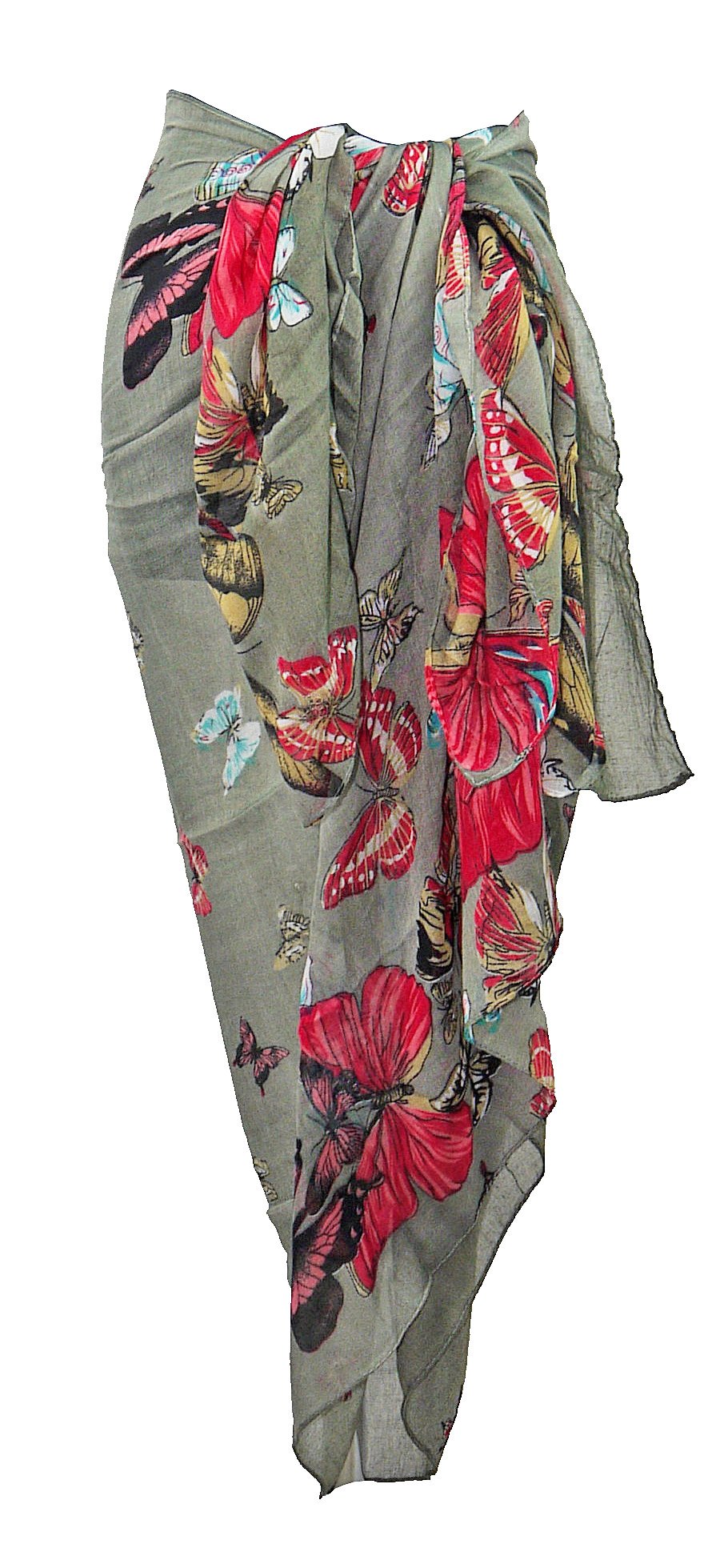 Large Grey Butterfly Design Chiffon Sarong, Coverup or Scarf