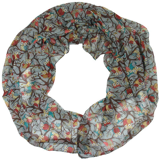 Owls Print Design Women's Scarves Large Size (Charcoal grey)