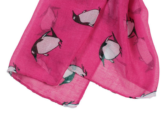 Hot Pink Cute Monty Penguin Print Lightweight Scarf