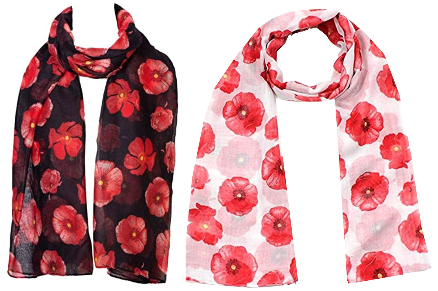 Christmas Bonanza Pack of 2 Scarves Wrap Shawl Scarf for Women Ladies (Poppy Black & White, 2)