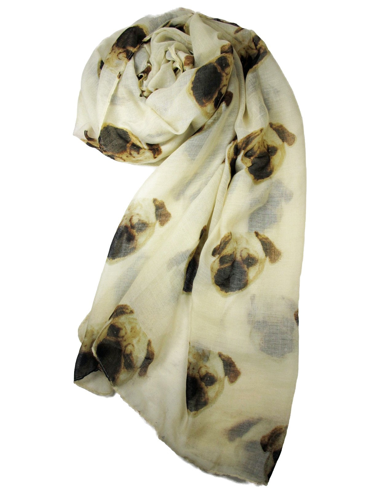 Cute Pug Dog Printed Ladies Scarf (Cream)