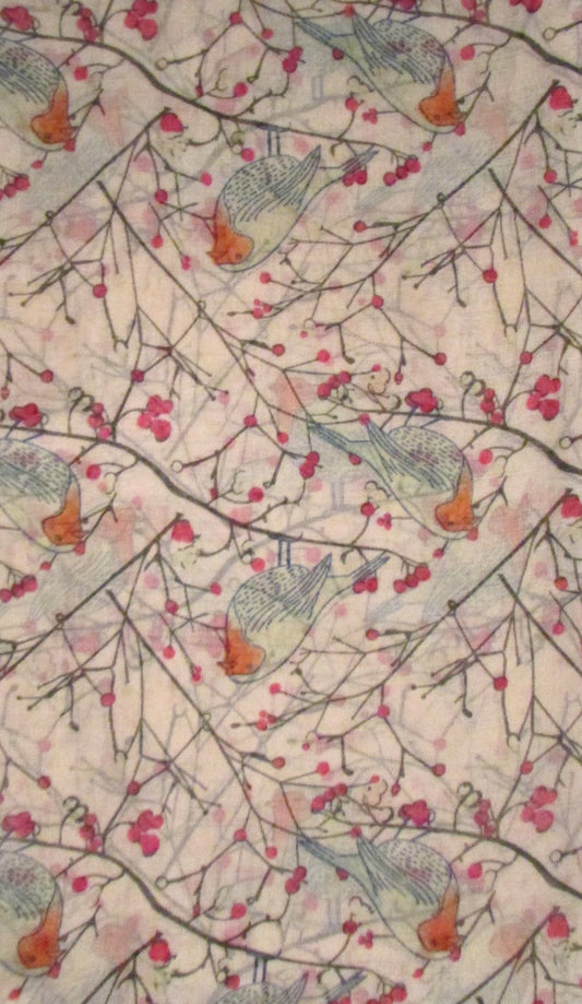 Light Pink Robin Print Lightweight Scarf