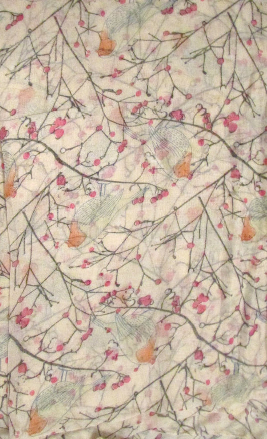 Light Beige Robin Print Lightweight Scarf