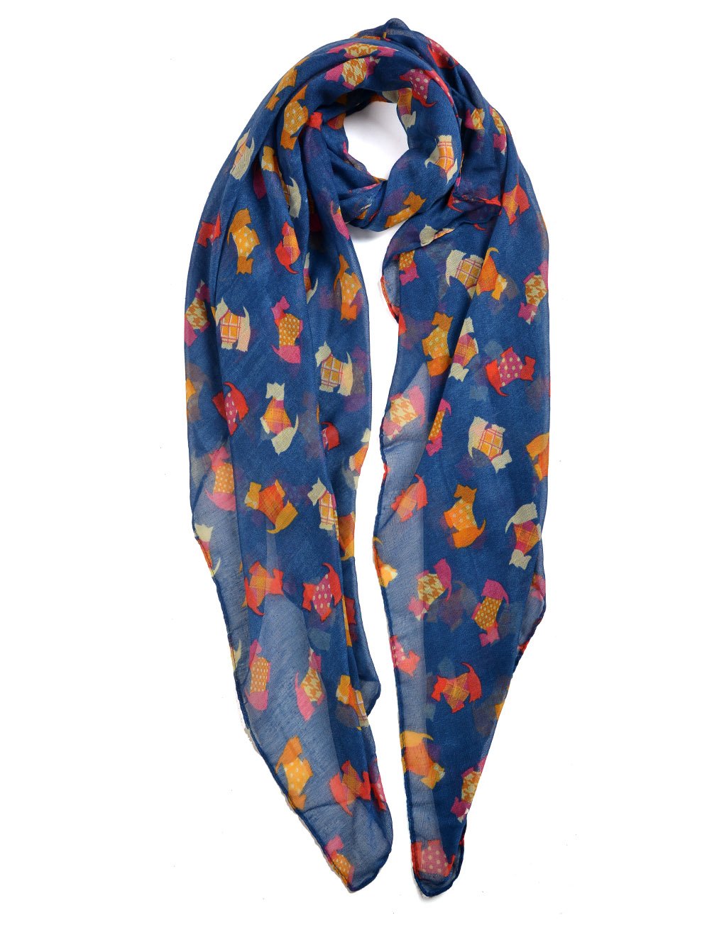 New Ladies cute festive scotty dog scarf scottie westie west highland terrrier wrap hijab shawl (BLUE)