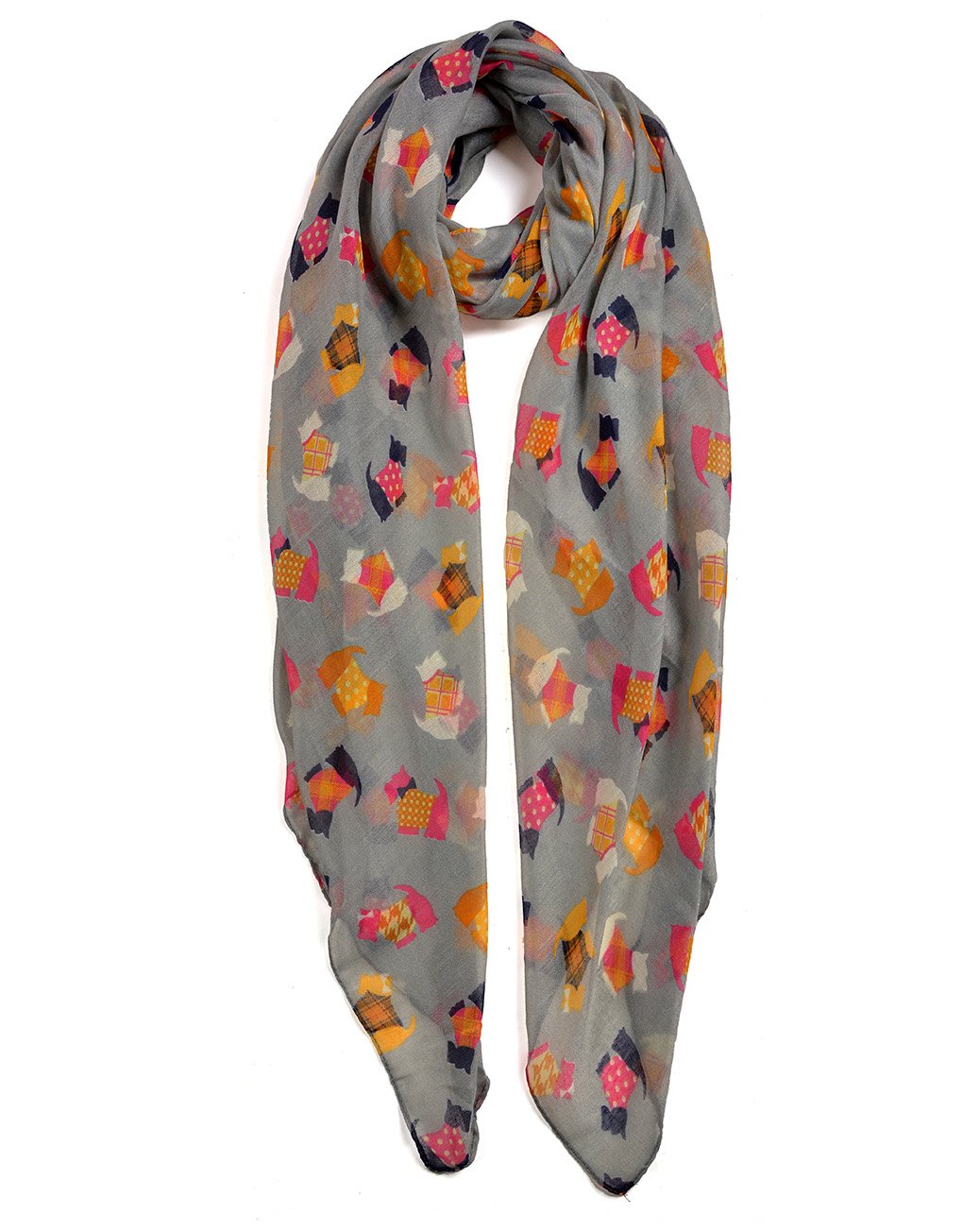 New Ladies cute festive scotty dog scarf scottie westie west highland terrrier wrap hijab shawl (GREY)