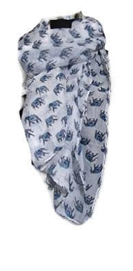 White Ditsy Indian Elephant Print Lightweight Scarf