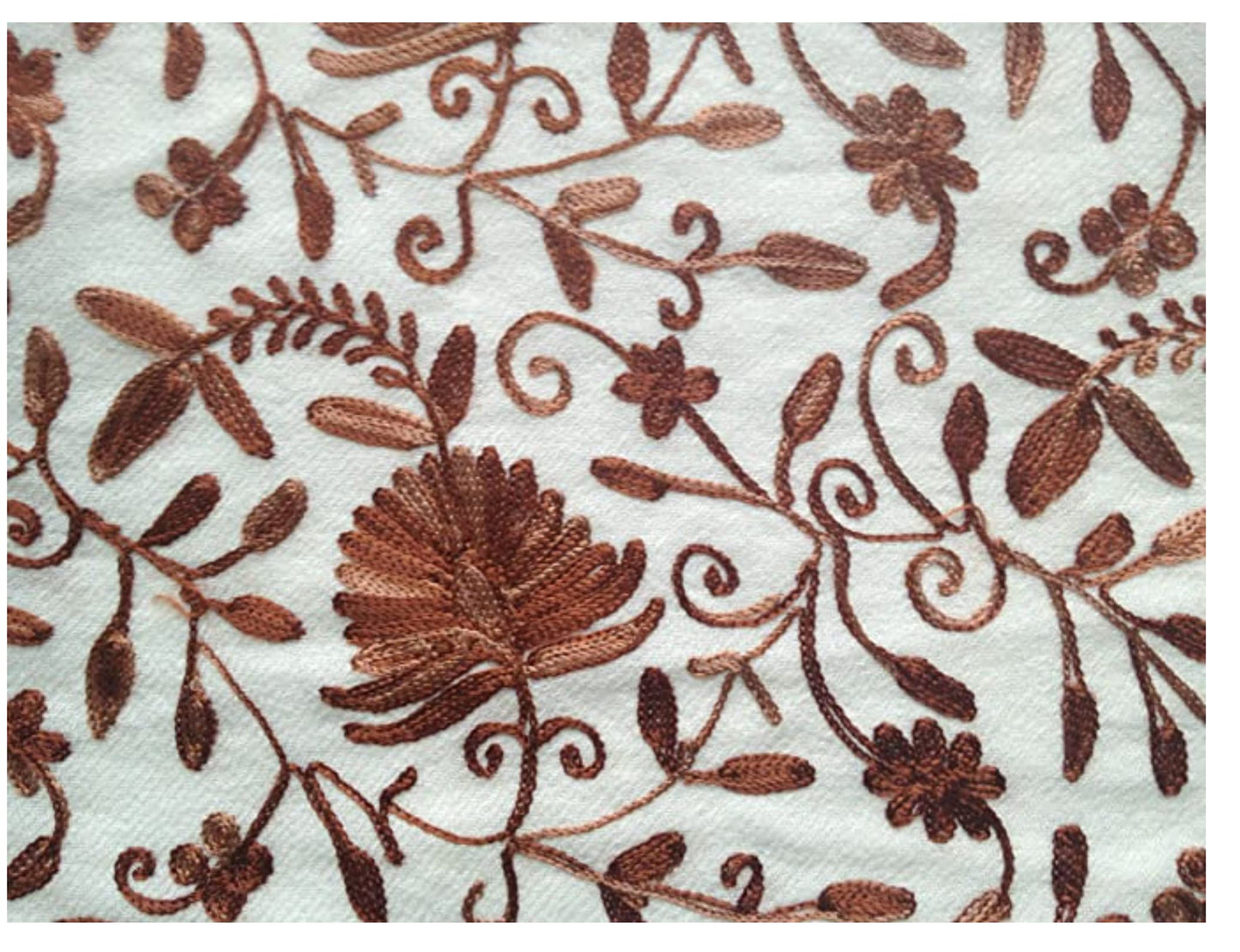 Beautiful Ivory Cream Woolen Shawl with Rust Colour Floral Embroidery
