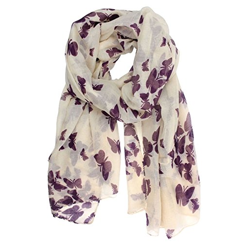 Fashion All-match Womens Girls Butterfly Printed Long Soft Voile Scarf Muffler Shawl Wrap (Beige)