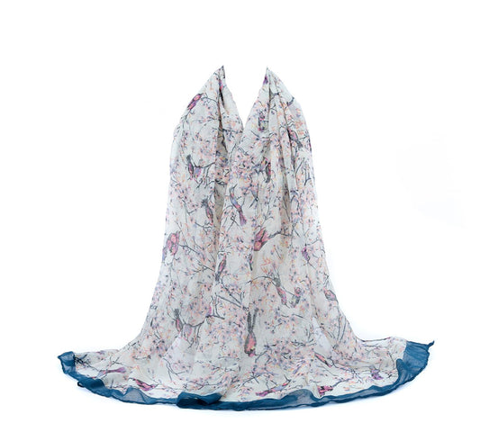 World of Shawls Ladies Women's Colorful Long Bird and Flower Print Scarf Wraps Shawl Maxi Soft Scarves