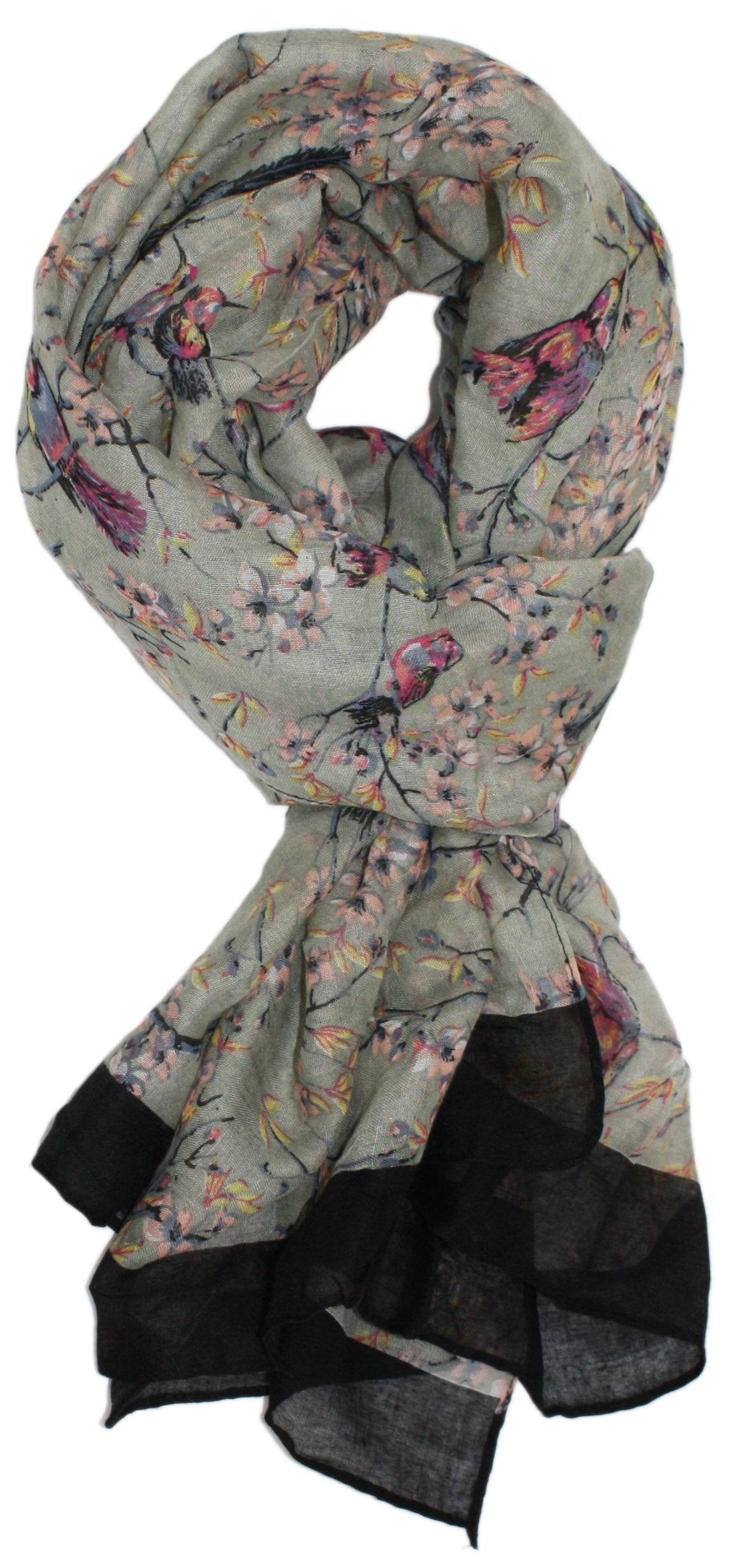 World of Shawls Ladies Women's Colorful Long Bird and Flower Print Scarf Wraps Shawl Maxi Soft Scarves