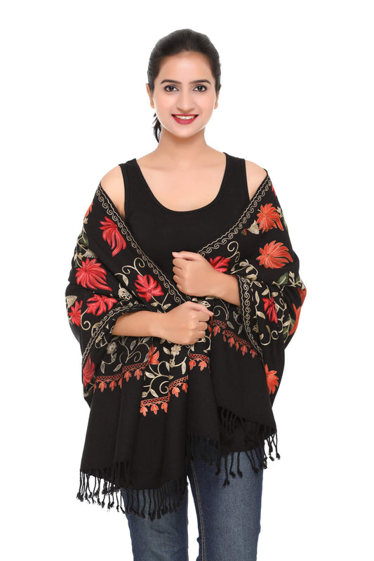 Exclusive Range Women's Ladies 100% Wool Pashmina Hand Embroidery Luxuriously Warm and Super Soft Shawl Scarf Wrap Stole