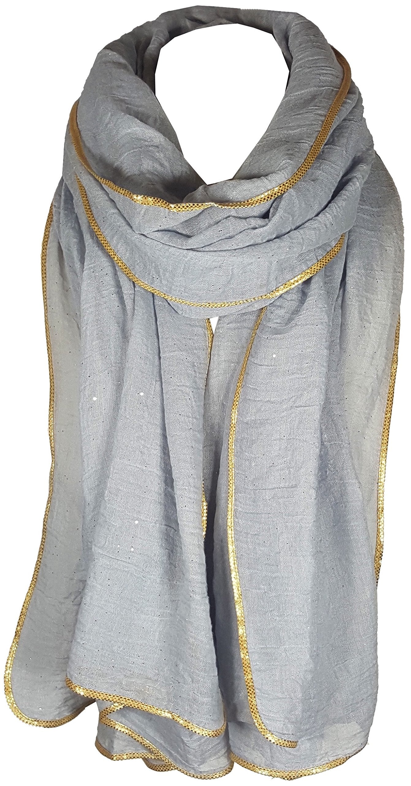 World of Shawls SEASONAL SPECIAL New Ladies Celebrity Style Glitter Sparkle Stardust with Gold Piping Border Scarf Scarves Maxi Wrap Wedding Party Gift