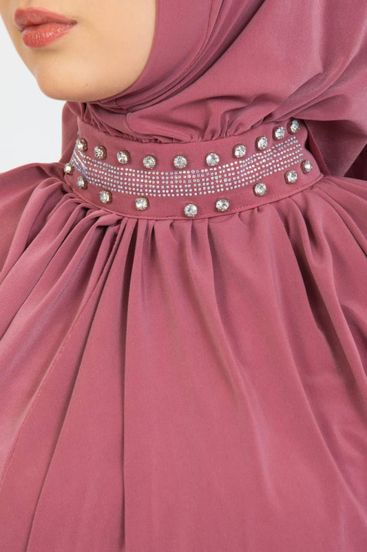 Ready Hijab Embellished with Exquisite Pearl Work on Neckline and Sleeves Premium Quality Hijab Jersey Scarf Gift for Ramadan Eid Hajj