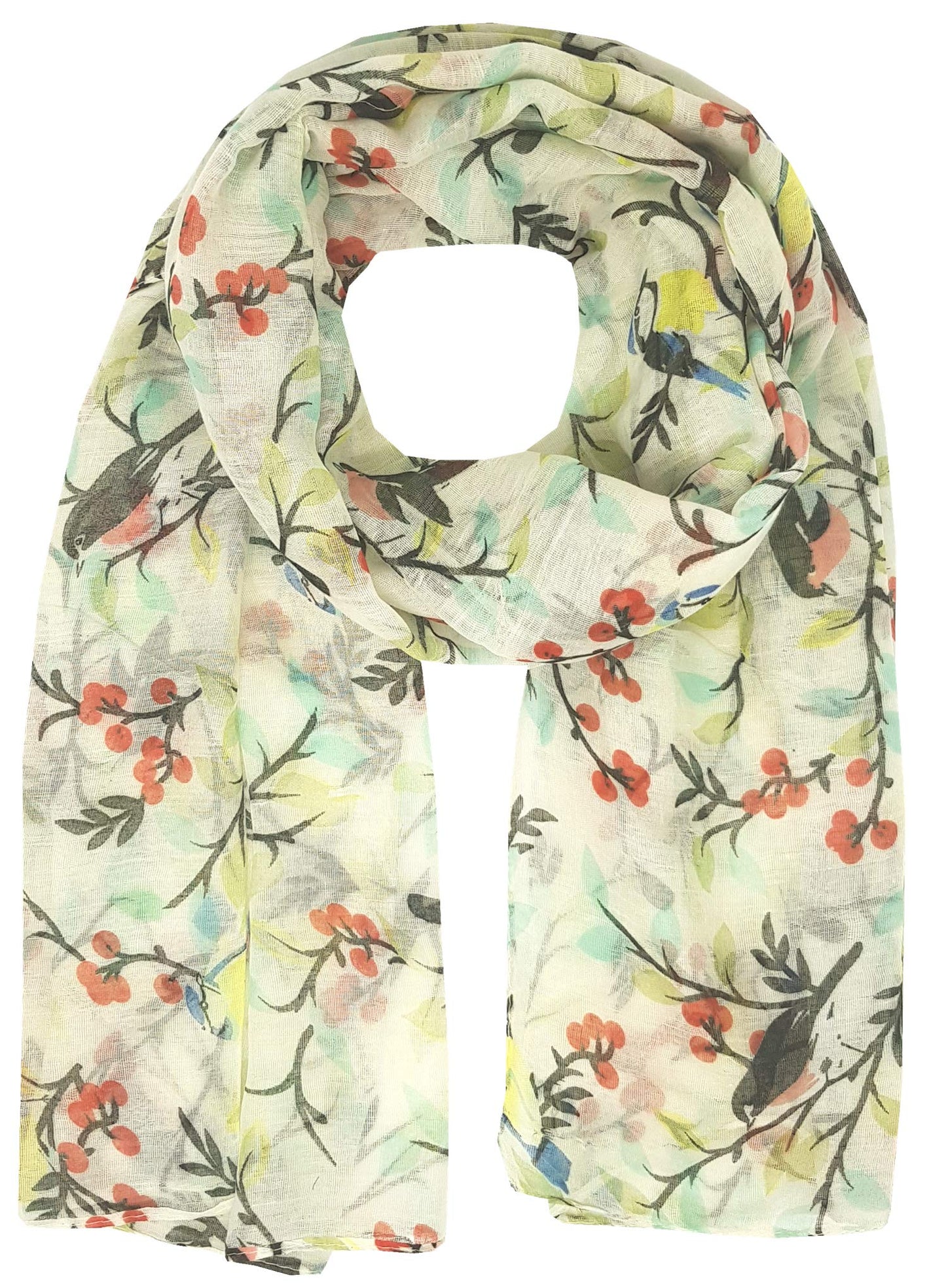 World of Shawls Winter Birds Print Scarf Shawl Stole Sarong Maxi