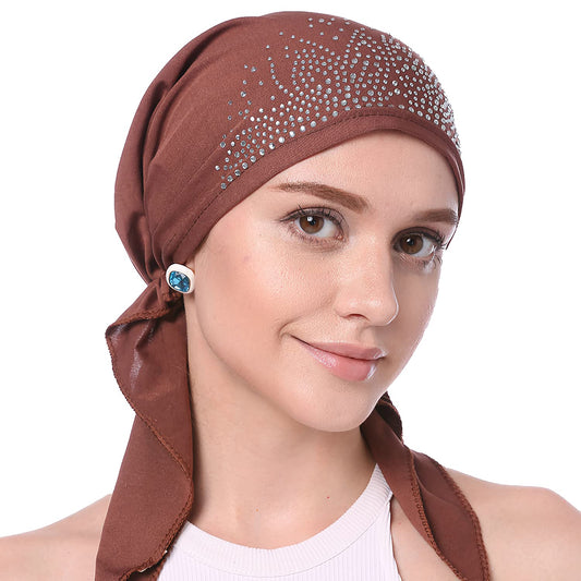 Woman's Stretchy Crystal Pleated Chemo Hat Beanie Bandana Turban Cap Skull Cap Ethnic Head Wrap Hat Headscarf Hair Loss