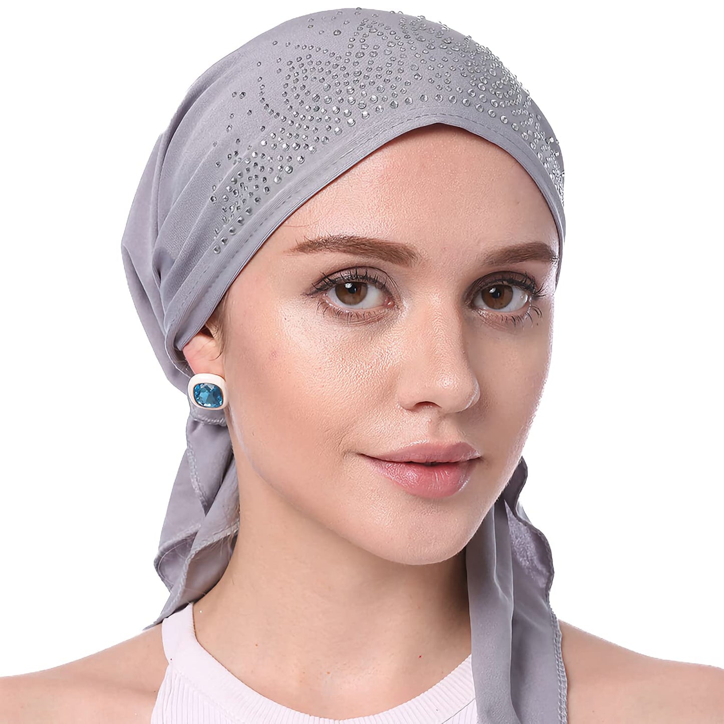 Woman's Stretchy Crystal Pleated Chemo Hat Beanie Bandana Turban Cap Skull Cap Ethnic Head Wrap Hat Headscarf Hair Loss