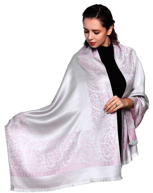 World of Shawls Ladies Floral Paisley Bordered Pashmina Feel Shawl Scarf Wrap Stole Luxuriously Warm Soft and Silky Touch