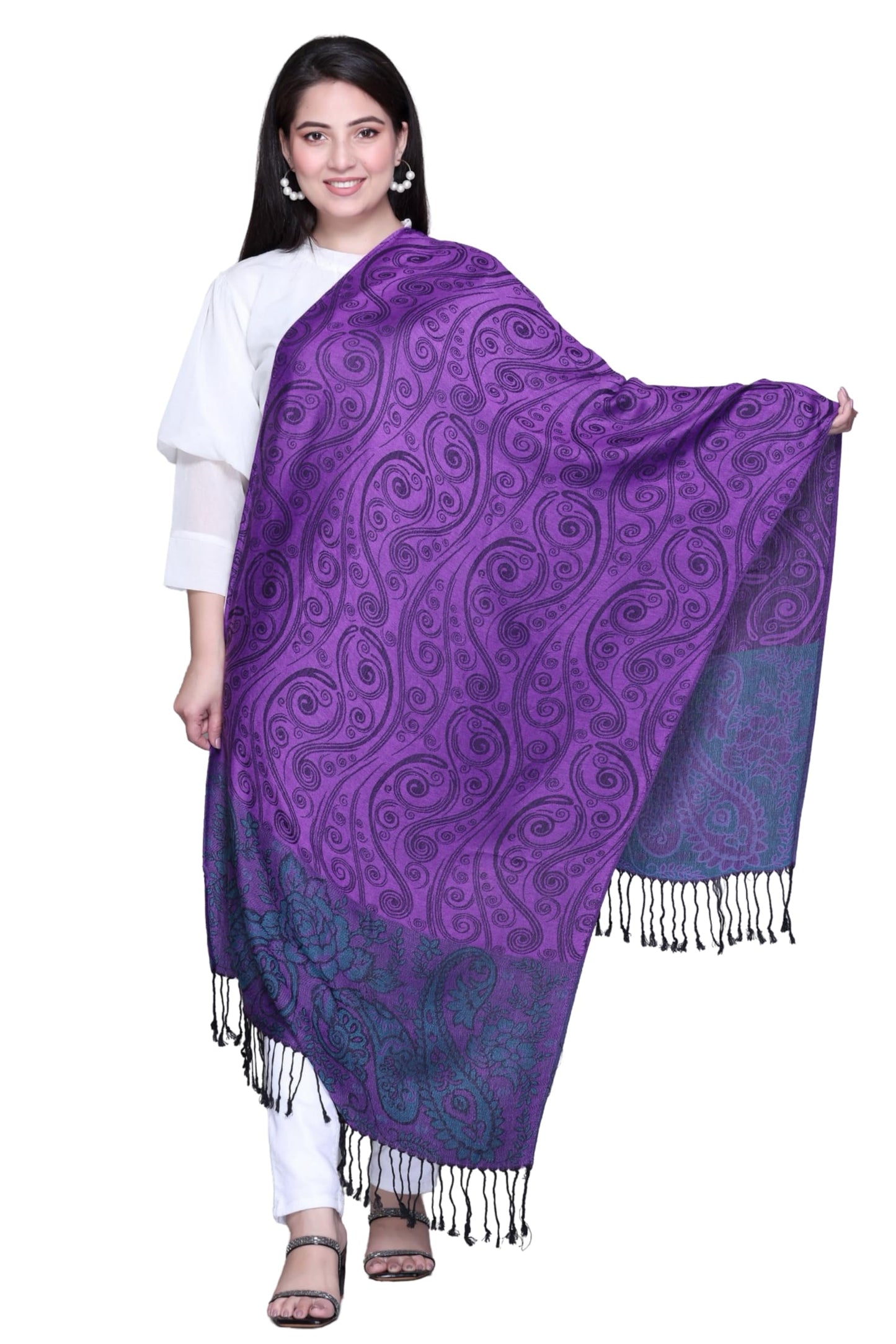 Stylish Paisley Patterned Silk Feel Scarf Shawl, 180 Cm x 70 Cm