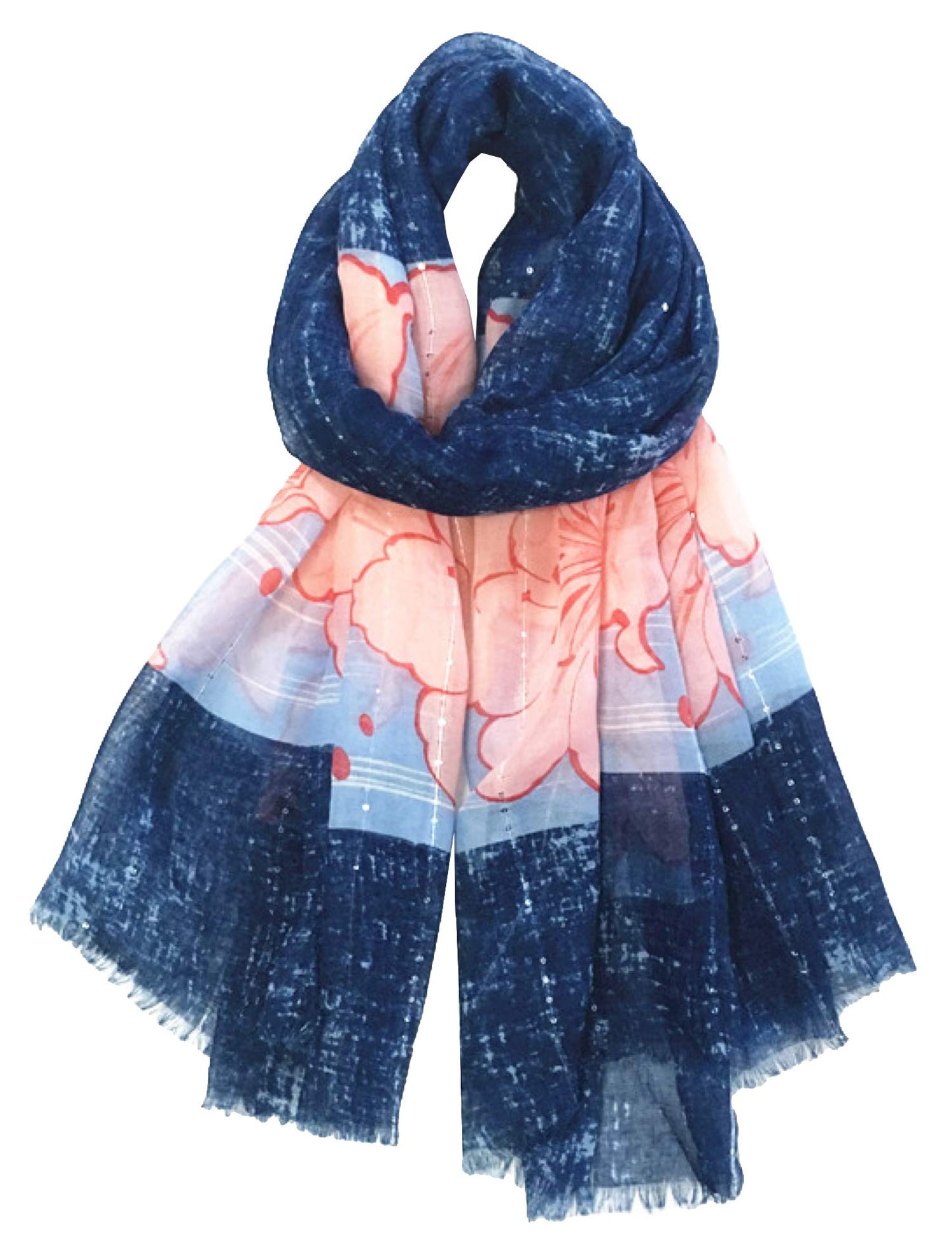 World of Shawls Eye-Catching Floral Border Scarf for Women Ladies with Delicate Sequin Insets
