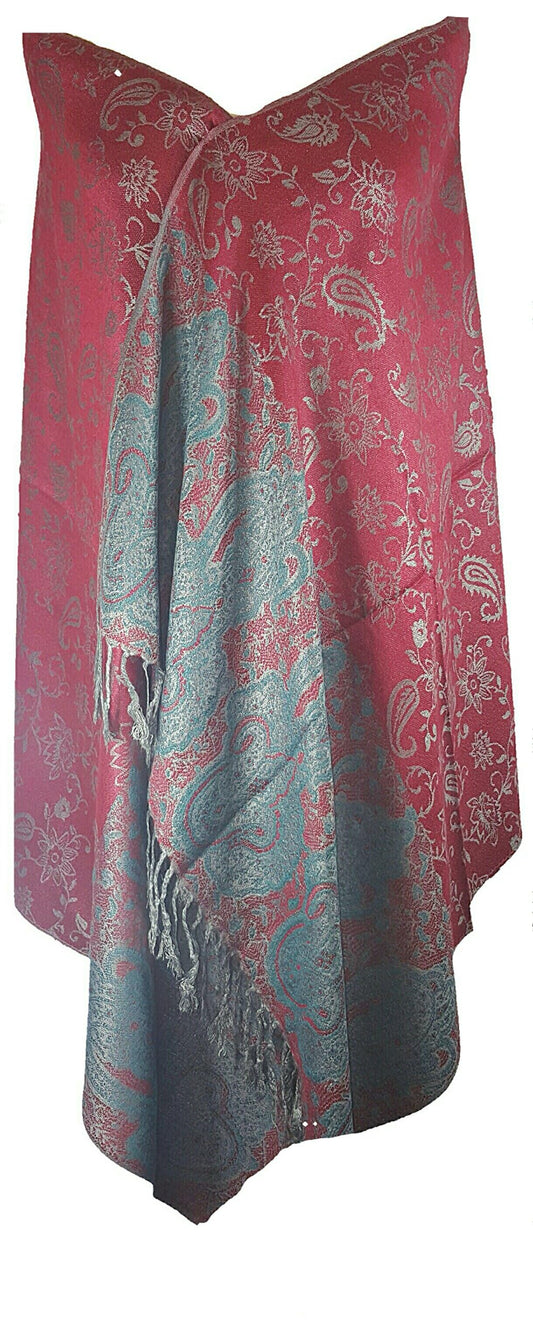 Ladies Floral Paisley Bordered Pashmina Feel Shawl Scarf Wrap Stole Luxuriously Warm Soft and Silky Touch Kashmiri Collection