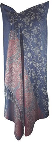 Ladies Floral Paisley Bordered Pashmina Feel Shawl Scarf Wrap Stole Luxuriously Warm Soft and Silky Touch Kashmiri Collection