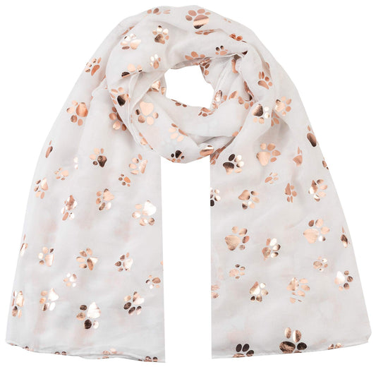 World of Shawls Rose Gold Foiled Animal Dogs Paw Print Scarf Wraps Shawl Scarves