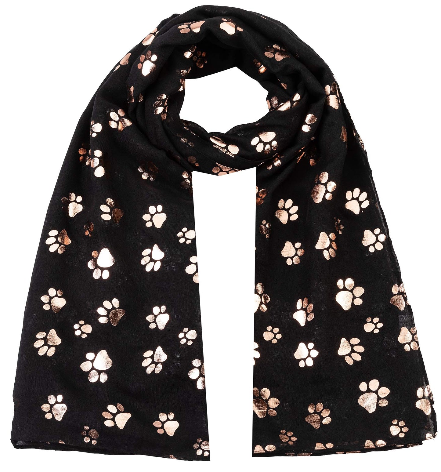 World of Shawls Rose Gold Foiled Animal Dogs Paw Print Scarf Wraps Shawl Scarves