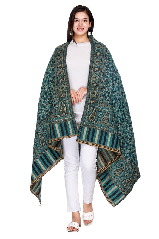 Reversible Paisley Design Shawl Big Size Yak Wool Blend Scarf, Wrap, and Blanket