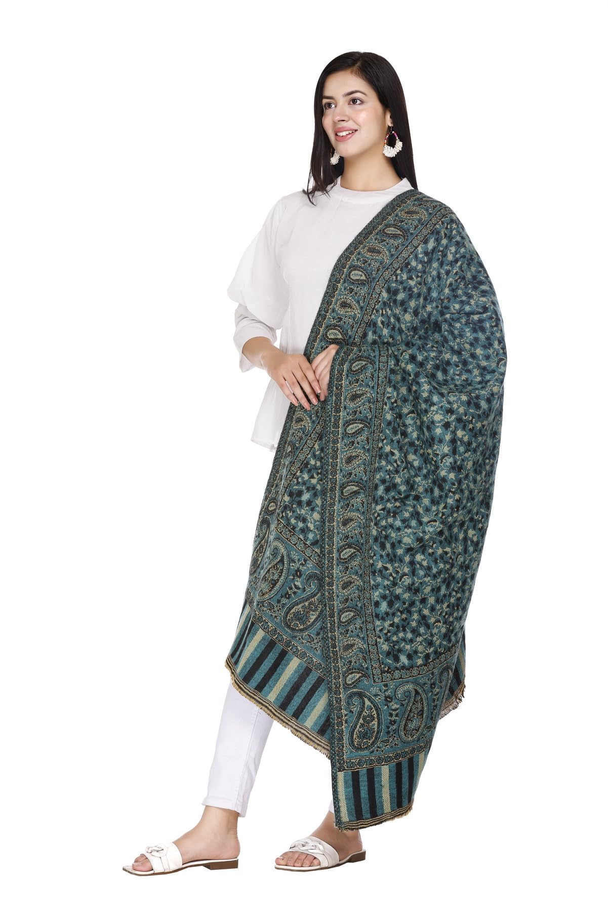 Reversible Paisley Design Shawl Big Size Yak Wool Blend Scarf, Wrap, and Blanket