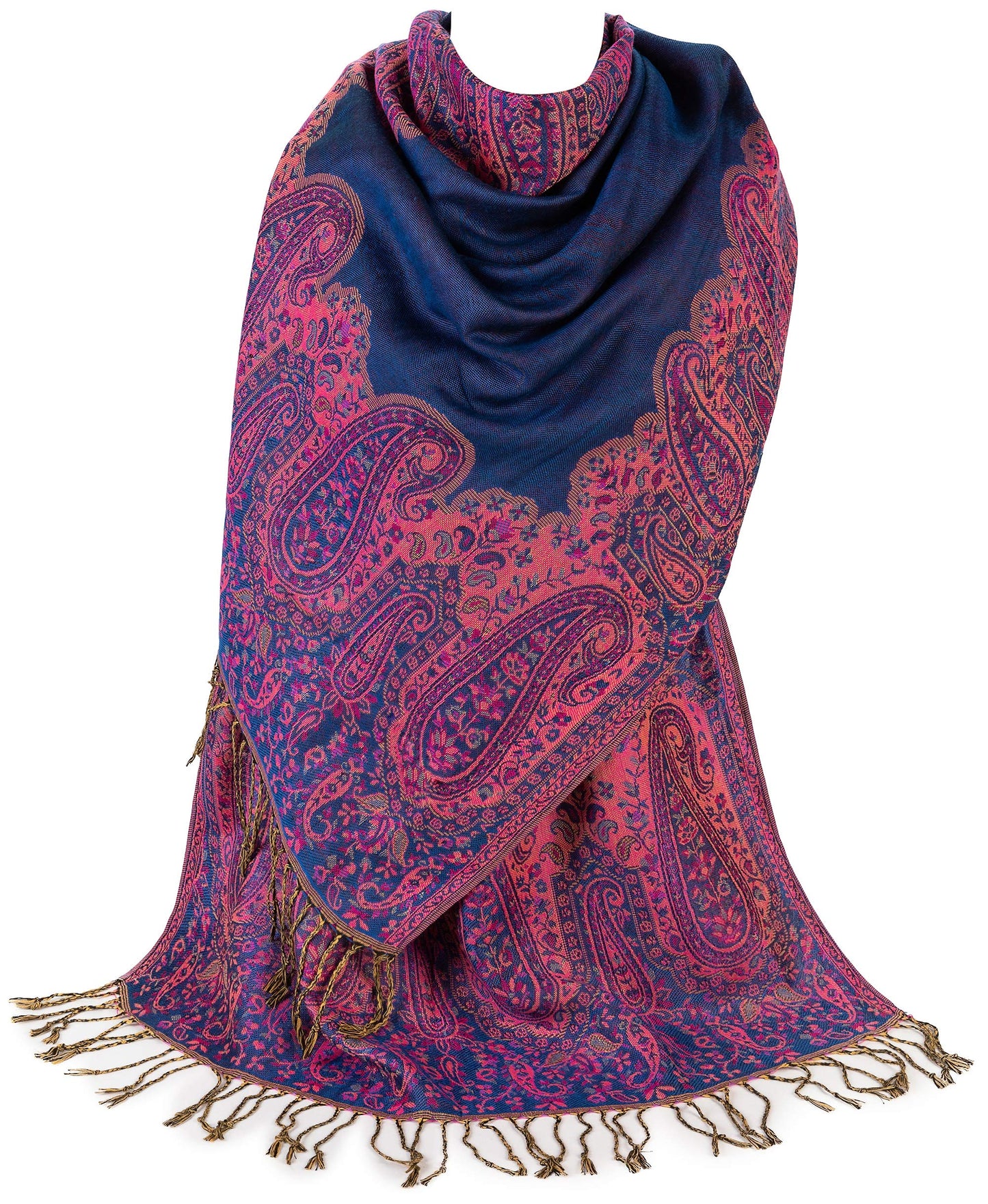 World of Shawls Ladies Paisley Bordered Pashmina Feel Shawl Scarf Wrap Luxuriously Warm Soft Vibrant