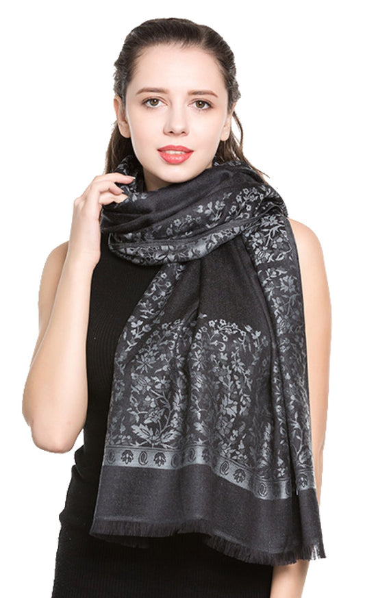 World of Shawls Reversible/Two Sided Print Self Embossed Pashmina Feel Wrap Scarf Stole Scarves Shawl